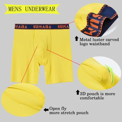 Miniatura 7 de SUMABA Calzoncillos tipo bóxer de pierna larga para hombre, con bolsa que no se sube, de bambú, transpirables