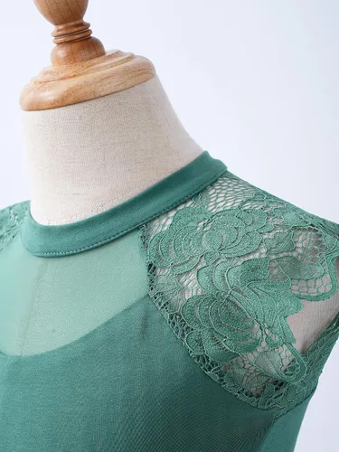 Miniatura 6 de JEATHA Leotardos de ballet para niñas, camisetas de baile, bailarina, encaje floral, con botones, entrepierna