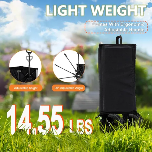 Miniatura 5 de Carrito de Vagón Plegable con Ruedas, Carrito de Vagón Plegable con Ruedas Todo Terreno, Carrito de Comestibles Grande con Ruedas, Vagones Black-6