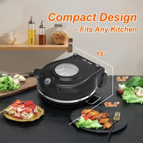 Miniatura 4 de Horno de Pizza de Piedra, Máquina Eléctrica para Pizza de Interior de 12'', Máquina para Hacer Pizza de Encimera de 1200W con Control Dual de Negro