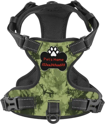 Miniatura 12 de Arnés personalizado para perro sin tirones, chaleco personalizado con bandera estadounidense para perro con número de teléfono y nombre de mascota