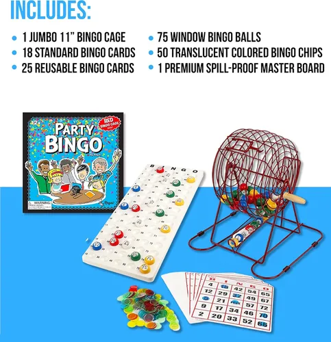 Miniatura 2 de Regal Bingo - Juego de Bingo Profesional con Jaula de Rueda de 11 Pulgadas, 75 Bolas de Bingo, Tablero Maestro, 18 Tarjetas de Bingo y 25 Tarjetas