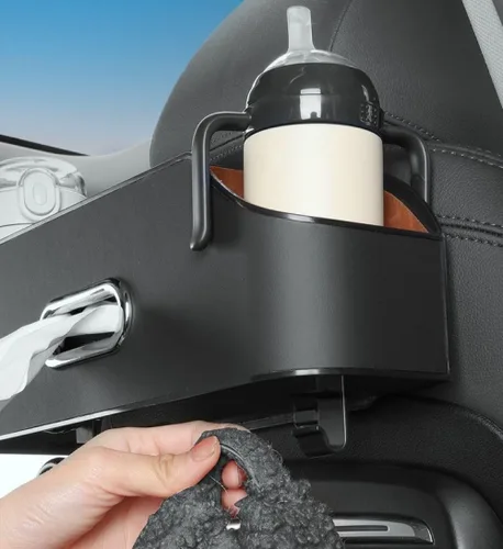 Miniatura 6 de Organizador de asiento trasero de automóvil con 2 portavasos para bebidas, soporte para pañuelos, ganchos para asiento de automóvil