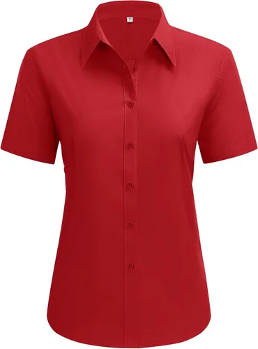 Miniatura 14 de siliteelon Camisas de vestir para mujer, de manga corta, de algodón, camisa con botones abajo, camisa básica con botones arriba, camisas con cuello