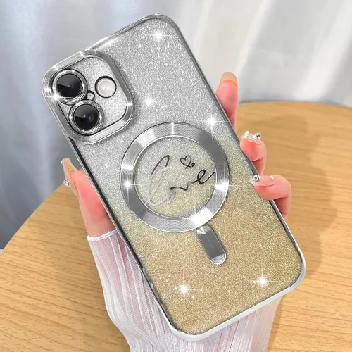 Miniatura 51 de ZIYE Funda Magnética Diseñada para iPhone 11 Funda con Purpurina Plateado de Lujo Corazón de Amor Compatible con MagSafe Funda Transparente
