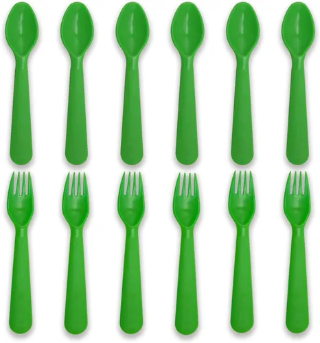 Miniatura 15 de cubiertos para niños cucharas y tenedores utensilios para niños pequeños plásticos reutilizables juego de cubiertos para bebés vajilla para la Dulce