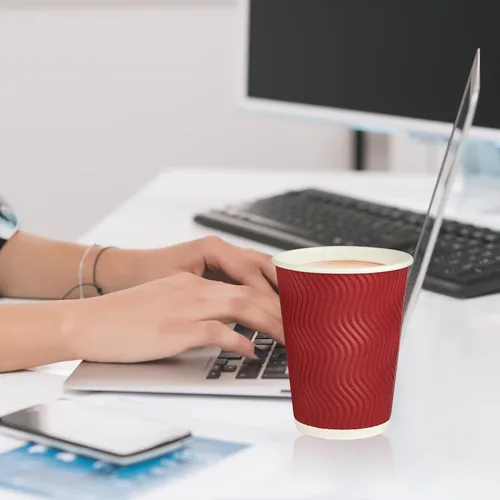 Miniatura 9 de JollyPack Paquete de 60 tazas de café de papel de 12 onzas, vasos desechables de color rojo vino con pared ondulada aislada para café, té y Vino