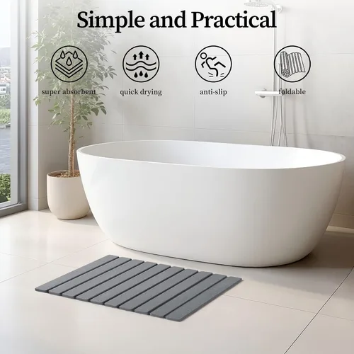 Miniatura 4 de THMINS Tapete de Baño de Piedra Enrollable, Tapete de Baño Plegable de Tierra de Diatomeas 24x16 pulgadas, Súper Absorbente, de Secado Rápido