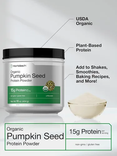 Miniatura 3 de Horbaach - Proteína orgánica de semillas de calabaza en polvo, sin sabor, a base de plantas para batidos y hornear, keto, paleo, sin OMG y sin