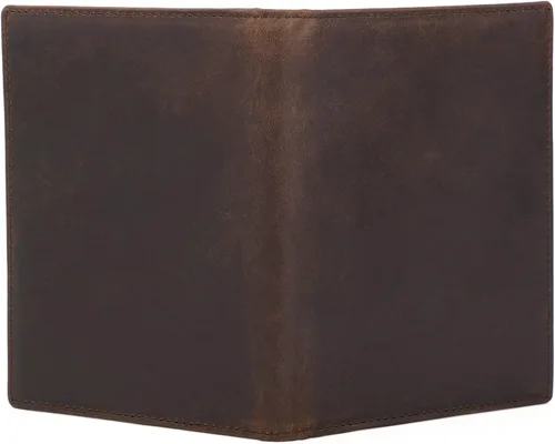 Miniatura 5 de Polare - Cartera plegable de cuero de grano completo para pasaporte con bloqueo RFID, 2 pasaportes, Marrón oscuro, Slim