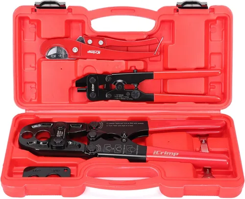 Kit de herramienta iCrimp Combo para engrapado de tubos Pex de 1/2 y 3/4 pulgadas, cumple con ASTM 1807, engrasador de anillo de cobre, herramienta