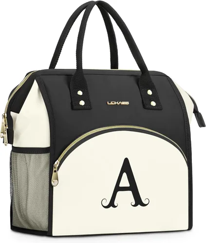 Bolsa de almuerzo personalizada para mujer, elegante, reutilizable, aislada, con iniciales, para amiga, grande, de apertura ancha, resistente al