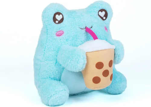 Miniatura 6 de Cuddle Barn PlushGoals - Boba Sippin' Wawa The Froggie Animal de Peluche Suave Azul Claro Perfumado Rana Kawaii Juguete de Peluche, 6 pulgadas
