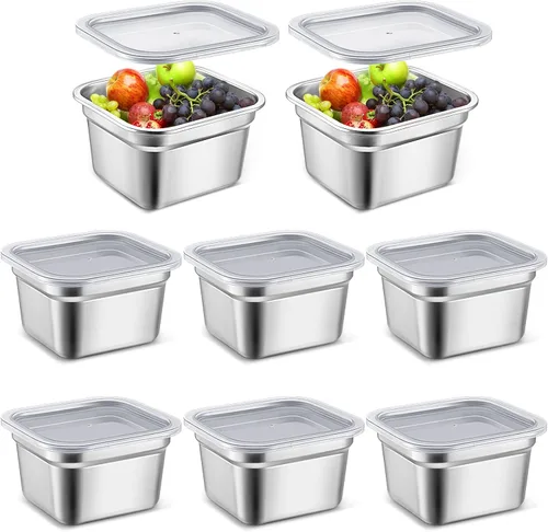 Miniatura 8 de 8 sartenes de mesa de vapor de hotel de tamaño 1/6 con tapas, recipientes de alimentos de acero inoxidable y cubiertas de plástico PP, sartenes