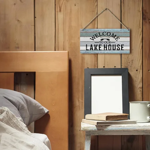 Miniatura 2 de Letrero de madera impreso para colgar en la pared, diseño rústico para casa de lago, decoración del hogar, verano, 12 x 6 pulgadas