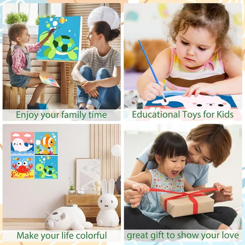 Miniatura 5 de EOBROMD Mrine Life - Paquete de 4 kits de pintura enmarcada por números para niños, kits de bricolaje para niños de 4 a 8 a 12 años, pintura sobre