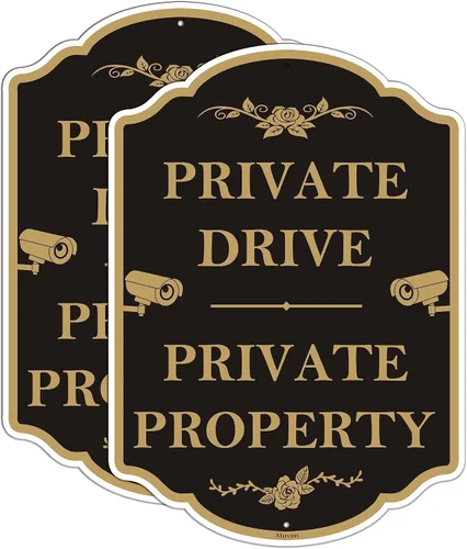 Señales de vehículo privado de propiedad privada para exteriores, videovigilancia de metal de 10 x 14 pulgadas, entrada privada sin atravesar