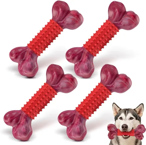 Miniatura 15 de Juguetes resistentes para perros masticadores agresivos de raza grande, hueso para masticar con sabor a tocino, juguete masticable de nailon y goma