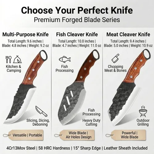 Miniatura 9 de KOFERY Cuchillo de carnicero serbio forjado a mano con espiga completa martillado de acero 4Cr13MoV para cocina, campamento y barbacoa Cuchillo
