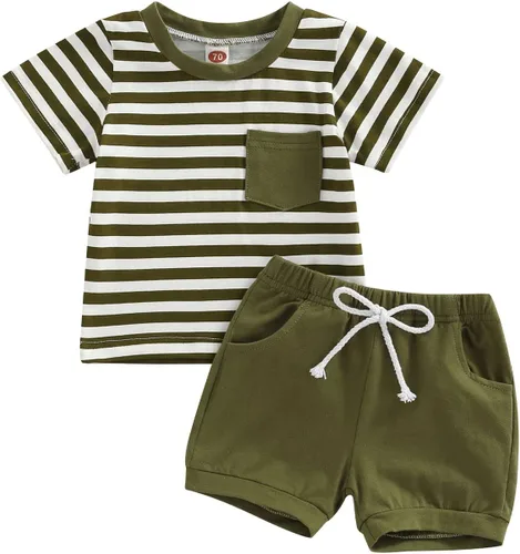 Conjunto de ropa casual de manga corta con botones y pantalones cortos de lino para bebés y niños pequeños