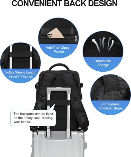 Miniatura 6 de VECAVE mochila para laptop de viaje, mochila para llevar en vuelos, mochila casual para deportes y universidad, A-Negro, Pequeño, Mochilas de viaje