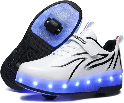 Qneic Zapatillas de ruedas recargables por USB, zapatos de patinaje con ruedas para niños y niñas, zapatos iluminados para niños