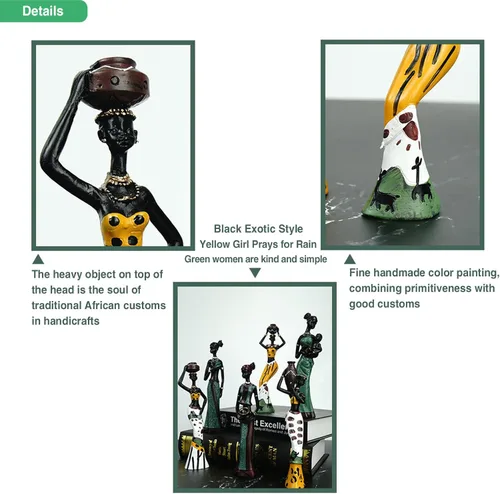 Miniatura 4 de Paquete de 3 esculturas de estatuas africanas, figuras tribales de dama, África, decoración del hogar, figuras de arte, manualidades coleccionables