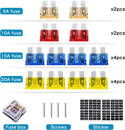 Miniatura 3 de Bloque de fusibles de 6 vías, fusible de cuchilla de 12V, 6 circuitos ATC/ATO, soporte para caja de fusibles impermeable con indicador LED, cubierta