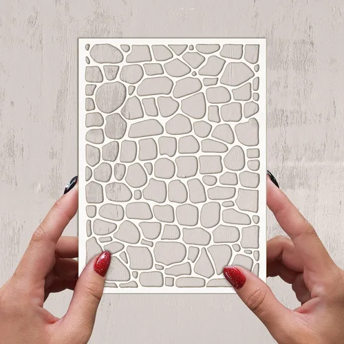 Miniatura 2 de Plantilla decorativa FLONZ de 6 x 8 pulgadas, patrón de pared de piedra, para pintura de pared, álbumes de recortes y decoración de tartas