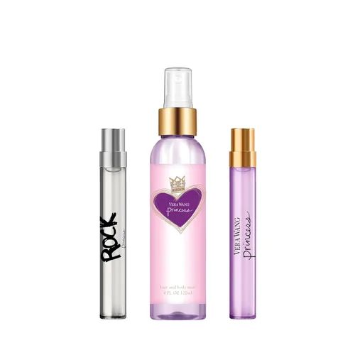 Miniatura 2 de Vera Wang Princess + Rock Princess, bruma corporal y Eau de Toilette en spray (2) set de regalo de 3 piezas, notas de durazno, jazmín y vainilla
