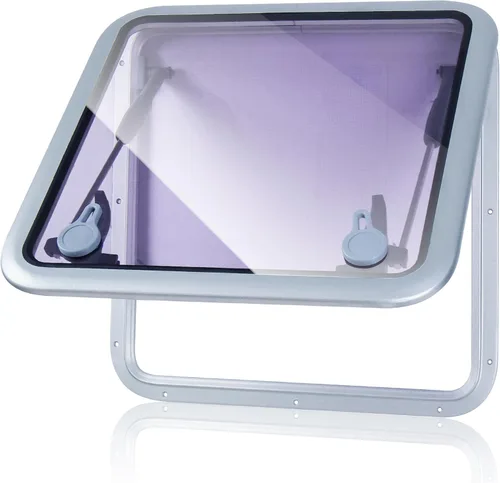 Amarine Made Ventana de ojo de buey de 22.5 pulgadas x 22.5 pulgadas, ventana de barco de aluminio anodizado, ventana de ojo de buey marino con tapa