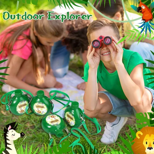 Miniatura 5 de Eaasty Juego de 24 suministros para fiestas de safari en la selva, comedores infantiles con correa, botella de agua reutilizable de plástico de 10