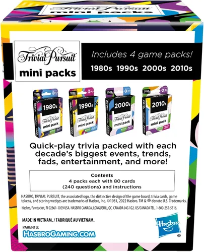 Miniatura 6 de Hasbro Games Trivial Pursuit Mini Packs Multipack, divertidas preguntas de trivia para adultos y adolescentes a partir de 16 años, incluye 4