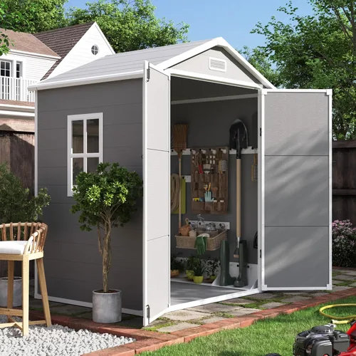 Miniatura 20 de UDPATIO Outdoor Storage Shed 5x3 FT, Garden Resin Shed for Bike, Garbage Can, Tools, Outside Plastic Sheds with Floor for Backyard, Patio, Lawn
