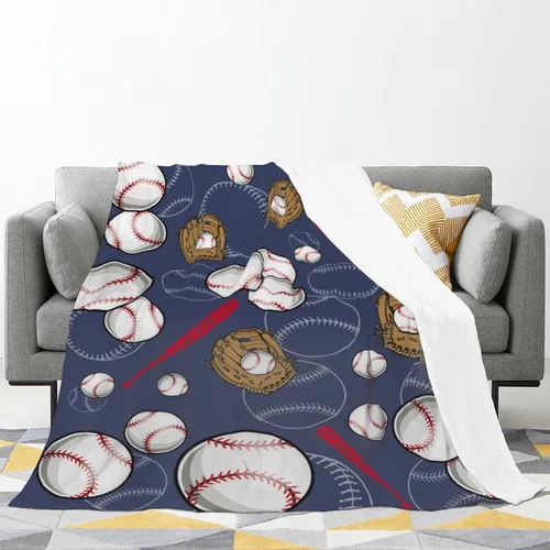 Miniatura 2 de Manta de béisbol suave y cálida para niños y adultos, manta de franela de lujo ligera y acogedora para sofá, cama, sofá, 50 x 40 pulgadas