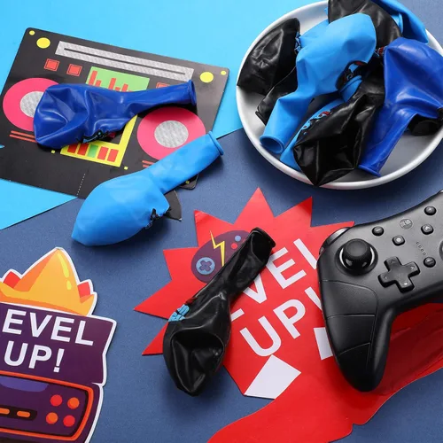 Miniatura 6 de Aoriher Juego de globos de látex negro para fiestas de videojuegos, decoración de cumpleaños para jugadores, suministros de fiesta de cumpleaños, 36