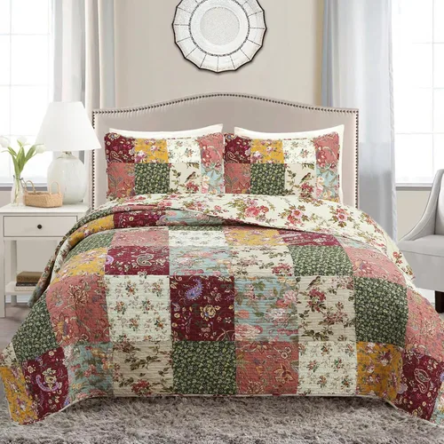 Miniatura 17 de Cozy Line Home Fashions Lelia Rosa Pink Floración Floral Vintage Amarillo Juego de Ropa de Cama Edredón Reversible 100% Algodón, Colcha Cubrecama