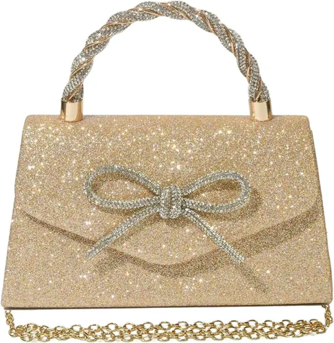 Miniatura 10 de Bolso de noche para mujer, con lazo brillante, para boda, con diamantes de imitación, bolsos elegantes para fiestas, bailes de graduación