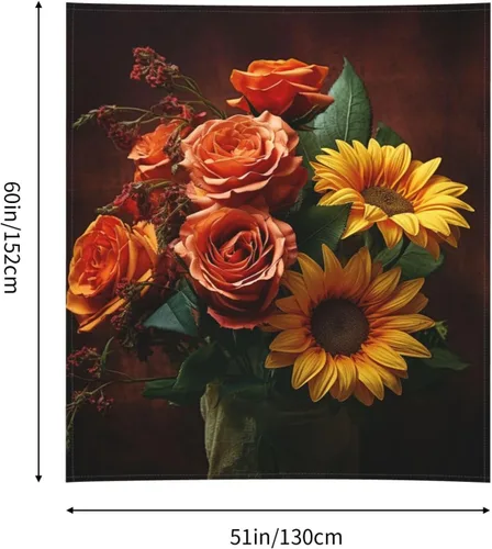 Miniatura 2 de Dwrepo Tapiz con estampado de girasoles y rosas, colorido y moderno para colgar en la pared, divertidos tapices de pared para decoración del hogar