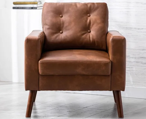 Miniatura 3 de VESCASA Silla con brazo copetudo con patas de madera, piel sintética sintética cómoda y tapizada, sofá individual tapizado, silla lateral moderna