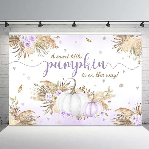 Miniatura 9 de MEHOFOND Telón de fondo bohemio de calabaza pequeña de 7 x 5 pies para niño, baby shower, hojas de otoño, hierba de pampas, hierba de Acción