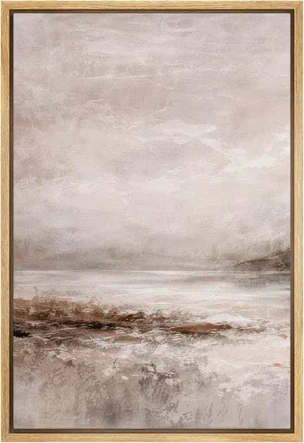 Miniatura 13 de SIGNFORD - Lienzo enmarcado para pared, arte de pintura grunge duotono blanco bronceado, trazos abstractos, formas ilustradas, arte moderno