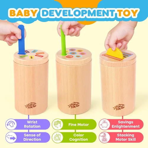 Miniatura 8 de Juguetes Montessori de madera para bebés y niños pequeños: 3 en 1 Aprendizaje de habilidades motoras finas Juguetes, juguetes sensoriales educativos