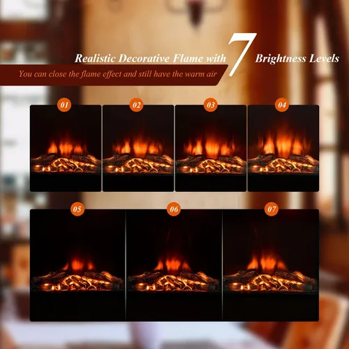 Miniatura 4 de COSTWAY Insertos de chimenea eléctrica de 22.5 pulgadas, chimenea decorativa empotrada de pared de 1500 W e independiente con control remoto, 7