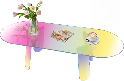 Miniatura 19 de Premium Mesa de Café de Acrílico de 32", Mesa de Café de Lucite Transparente para Sala de Estar, Mesa Central de Plexiglás Rectangular con Cascada