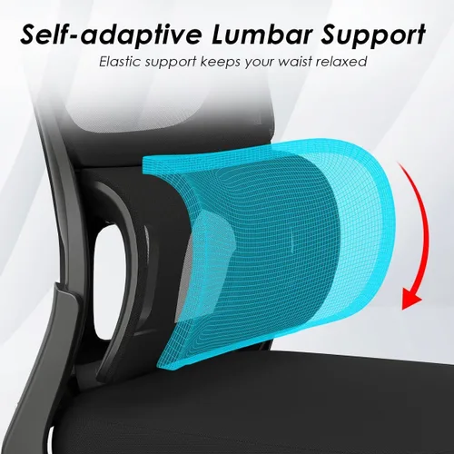 Miniatura 3 de Soohow Silla de oficina, ergonómica de malla con soporte lumbar, cómoda silla de escritorio giratoria para computadora con reposabrazos abatibles