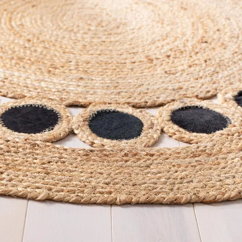 Miniatura 3 de SAFAVIEH Natural Fiber Round Collection NF370Z - Alfombra redonda de yute y cuero de 3 pies, hecha a mano, color beige y negro