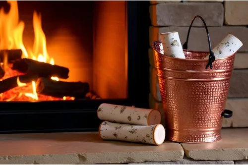 Miniatura 2 de Cubo grande de cobre para pellets de metal, carbón, chimenea, cenizas, con mango de hierro forjado, acabado antiguo, contenedor rústico duradero