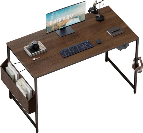 Miniatura 25 de Pamray Escritorio de computadora de 23 pulgadas para espacios pequeños, escritorio de trabajo de oficina en casa con gancho para auriculares