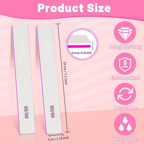 Miniatura 3 de BLESWIN 12 limas de uñas de grano 60/60, limas de uñas jumbo para uñas acrílicas, lima de uñas de doble cara para manicura, pedicura y uñas acrílicas